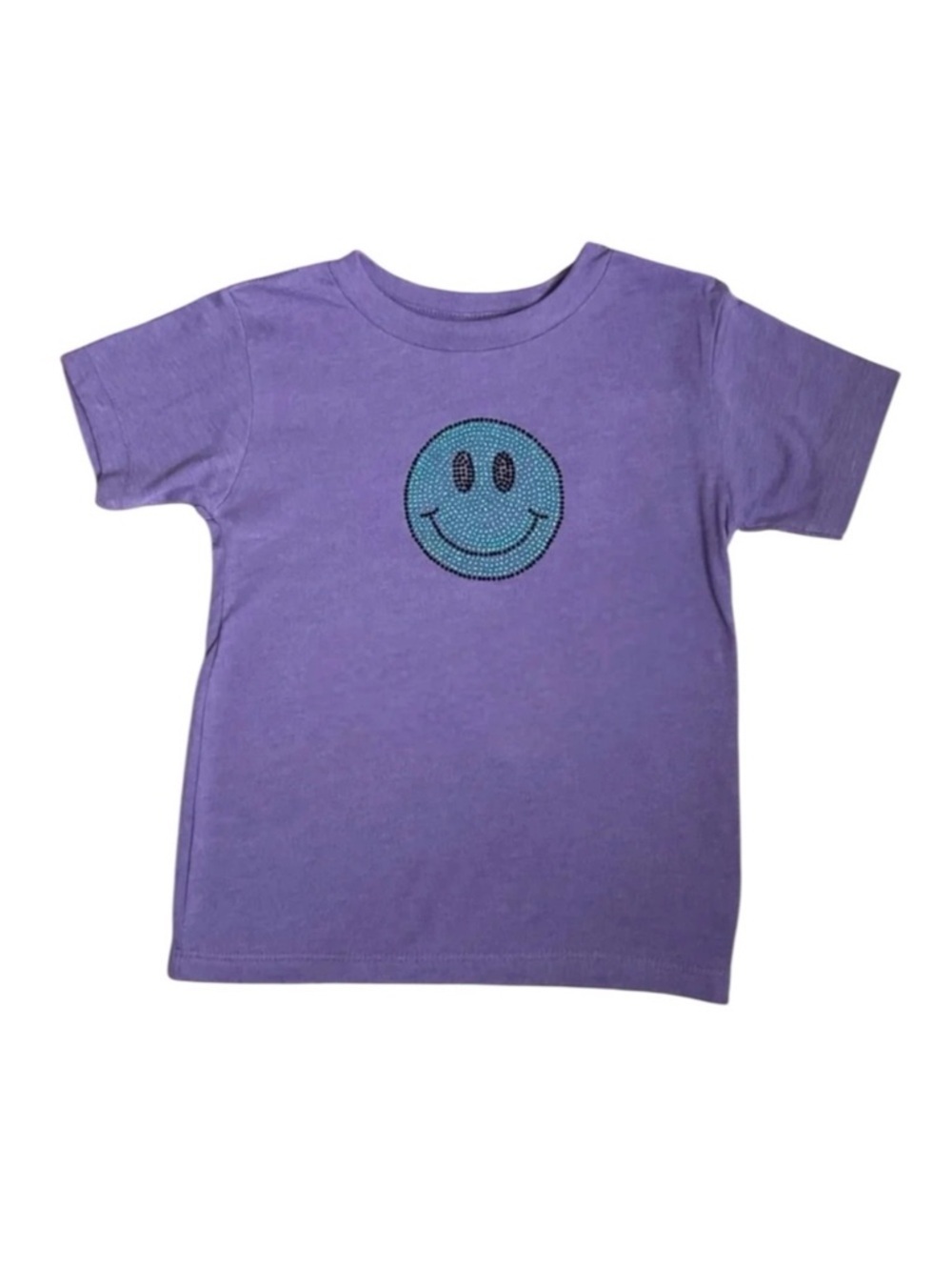 Girls Handmade Purple Smiley Face Rhinestone Short Sleeve Tee Shirt Size 3T